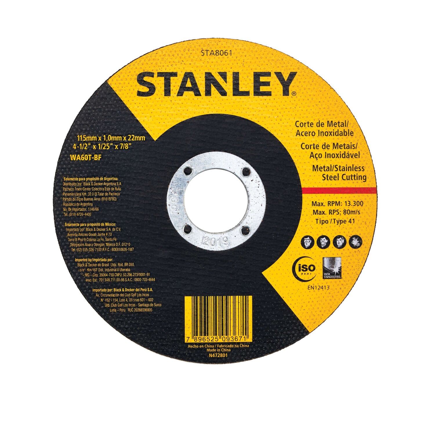 Disco Corte Stanley Ac/inox 4 1/2 Sta8061 Amarillo