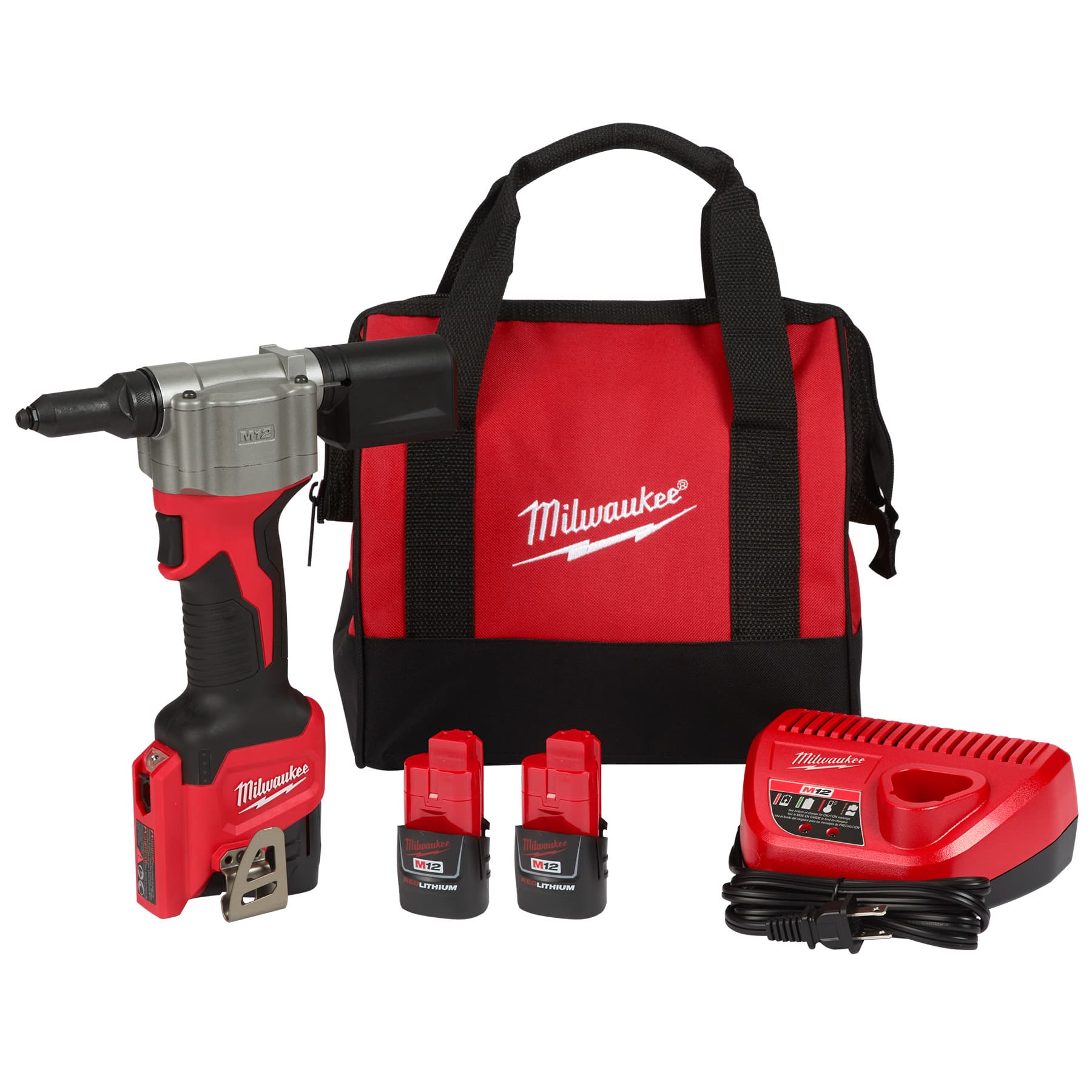 Kit Remachadora Inalambrica Milwaukee M12 2550-22, Bateria y Cargador